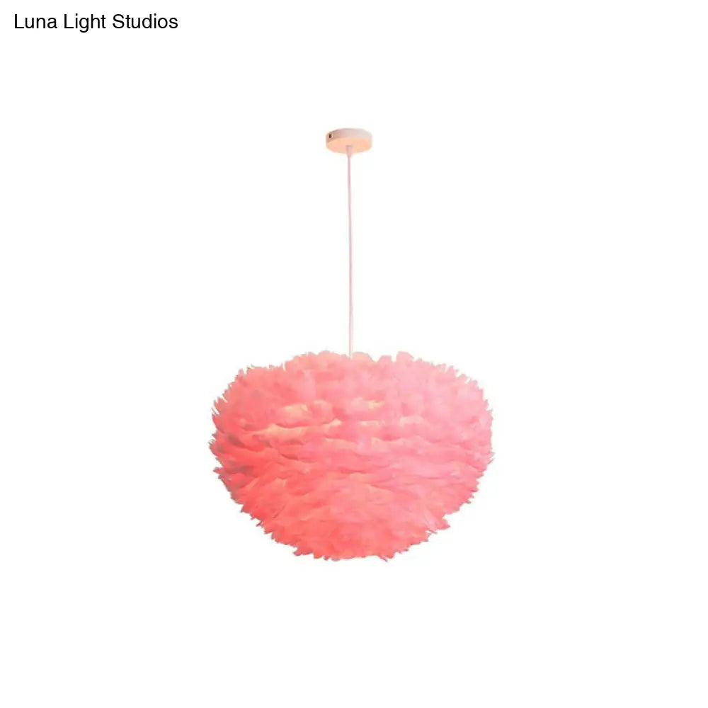 Hemispherical Feather Pendant Light - Modern Living Room Suspension Fixture Pink / 23.5