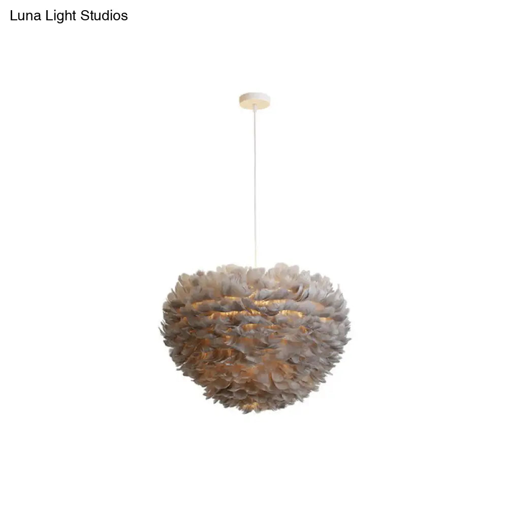 Hemispherical Feather Pendant Light - Modern Living Room Suspension Fixture Grey / 19.5