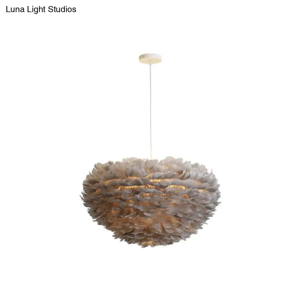 Hemispherical Feather Pendant Light - Modern Living Room Suspension Fixture Grey / 27.5