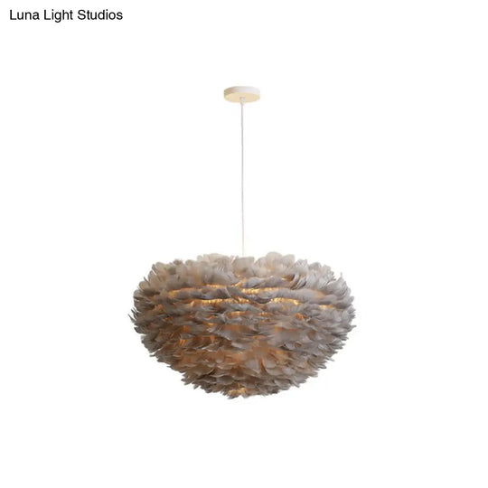 Hemispherical Feather Pendant Light - Modern Living Room Suspension Fixture Grey / 27.5