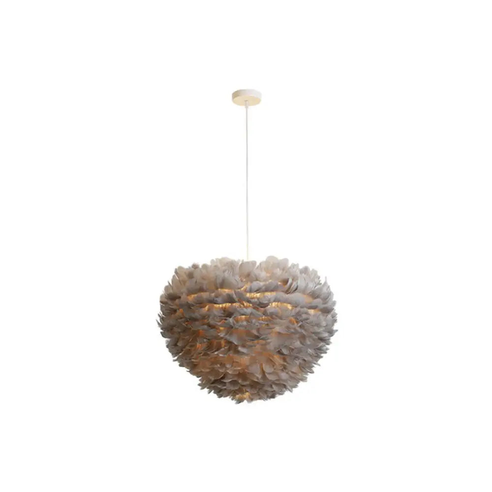 Hemispherical Feather Pendant Light - Modern Living Room Suspension Fixture Grey / 15.5’