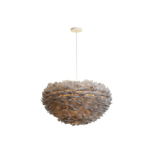 Hemispherical Feather Pendant Light - Modern Living Room Suspension Fixture Grey / 27.5’