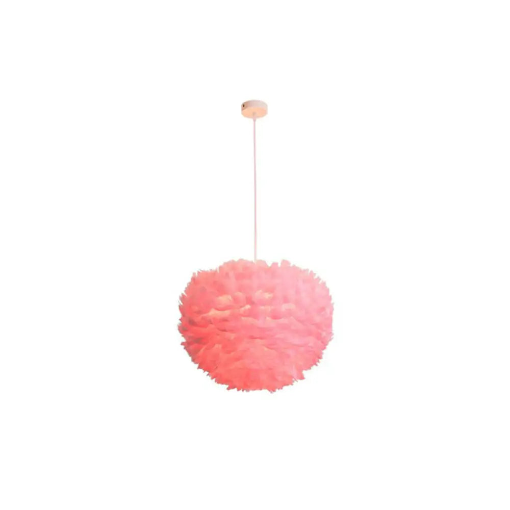 Hemispherical Feather Pendant Light - Modern Living Room Suspension Fixture Pink / 12’