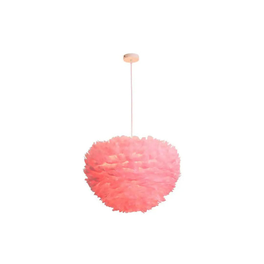 Hemispherical Feather Pendant Light - Modern Living Room Suspension Fixture Pink / 15.5’