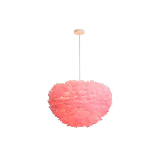 Hemispherical Feather Pendant Light - Modern Living Room Suspension Fixture Pink / 23.5’