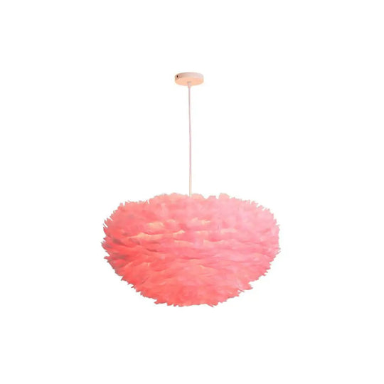 Hemispherical Feather Pendant Light - Modern Living Room Suspension Fixture Pink / 27.5’