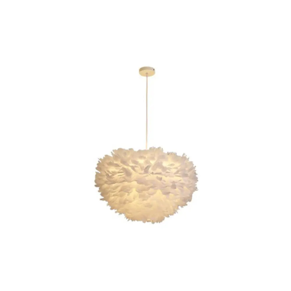 Hemispherical Feather Pendant Light - Modern Living Room Suspension Fixture White / 19.5’