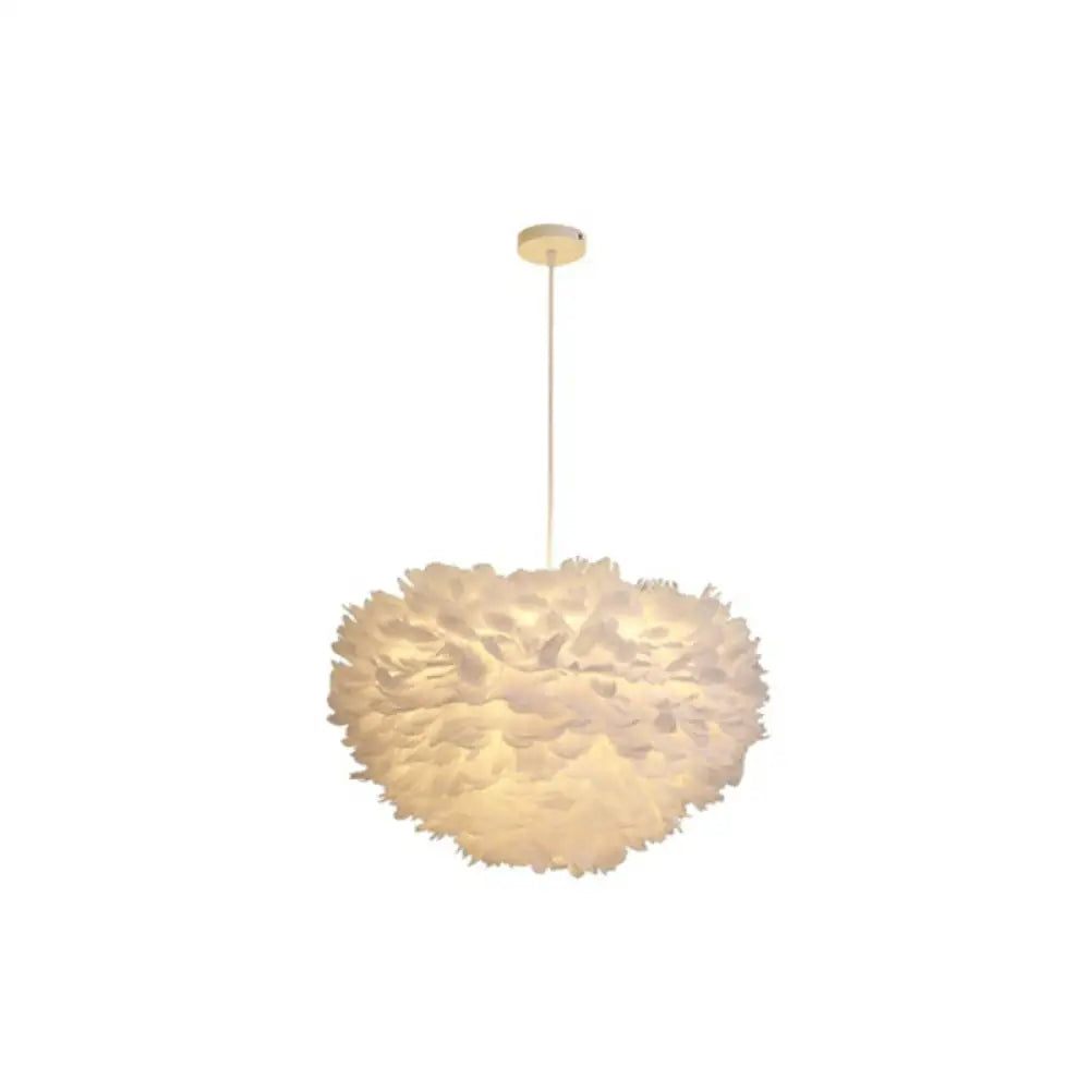 Hemispherical Feather Pendant Light - Modern Living Room Suspension Fixture White / 23.5’