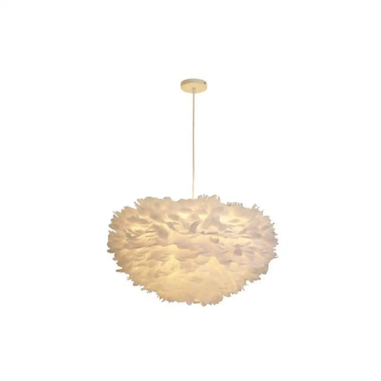 Hemispherical Feather Pendant Light - Modern Living Room Suspension Fixture White / 27.5’