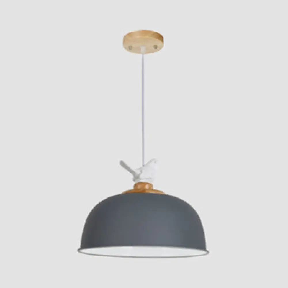 Hemispherical Nordic Pendant Light For Balcony: Aluminum Suspension With Bird Accent Grey