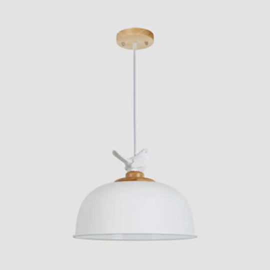 Hemispherical Nordic Pendant Light For Balcony: Aluminum Suspension With Bird Accent White