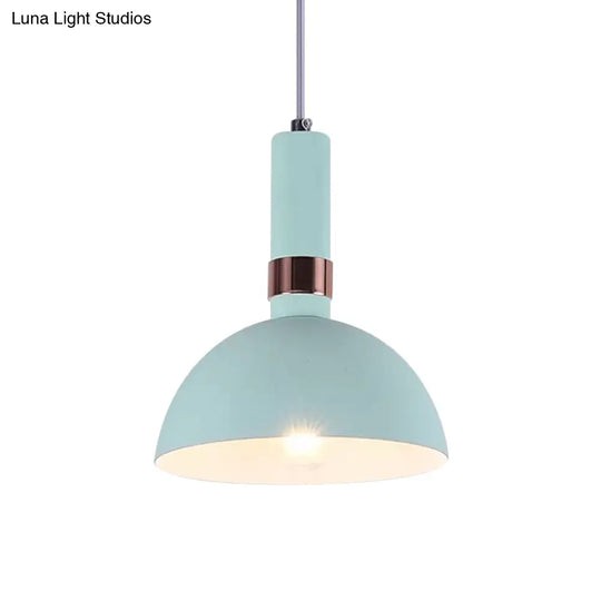 Hemispherical Pendant Macaron Light Fixture - Pink/Yellow/Blue Metal Suspended With Handle