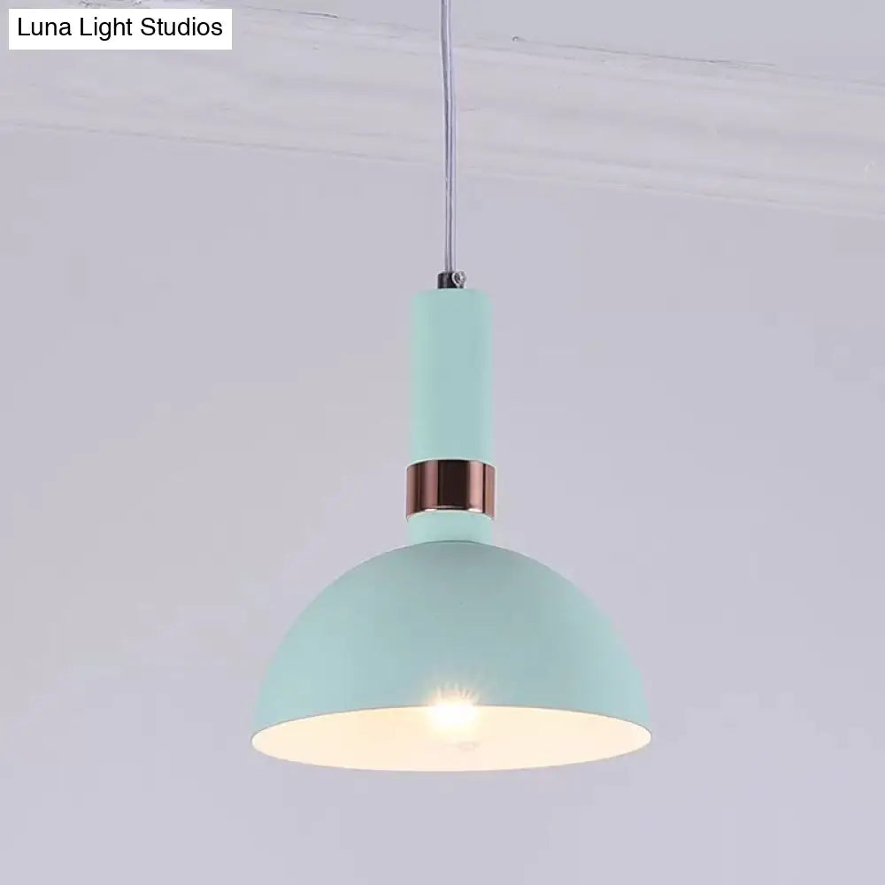 Hemispherical Pendant Macaron Light Fixture - Pink/Yellow/Blue Metal Suspended With Handle