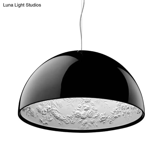 Hemispherical Resin Pendant Light 16’/23’ – Single Living Room Lamp In Black/White With