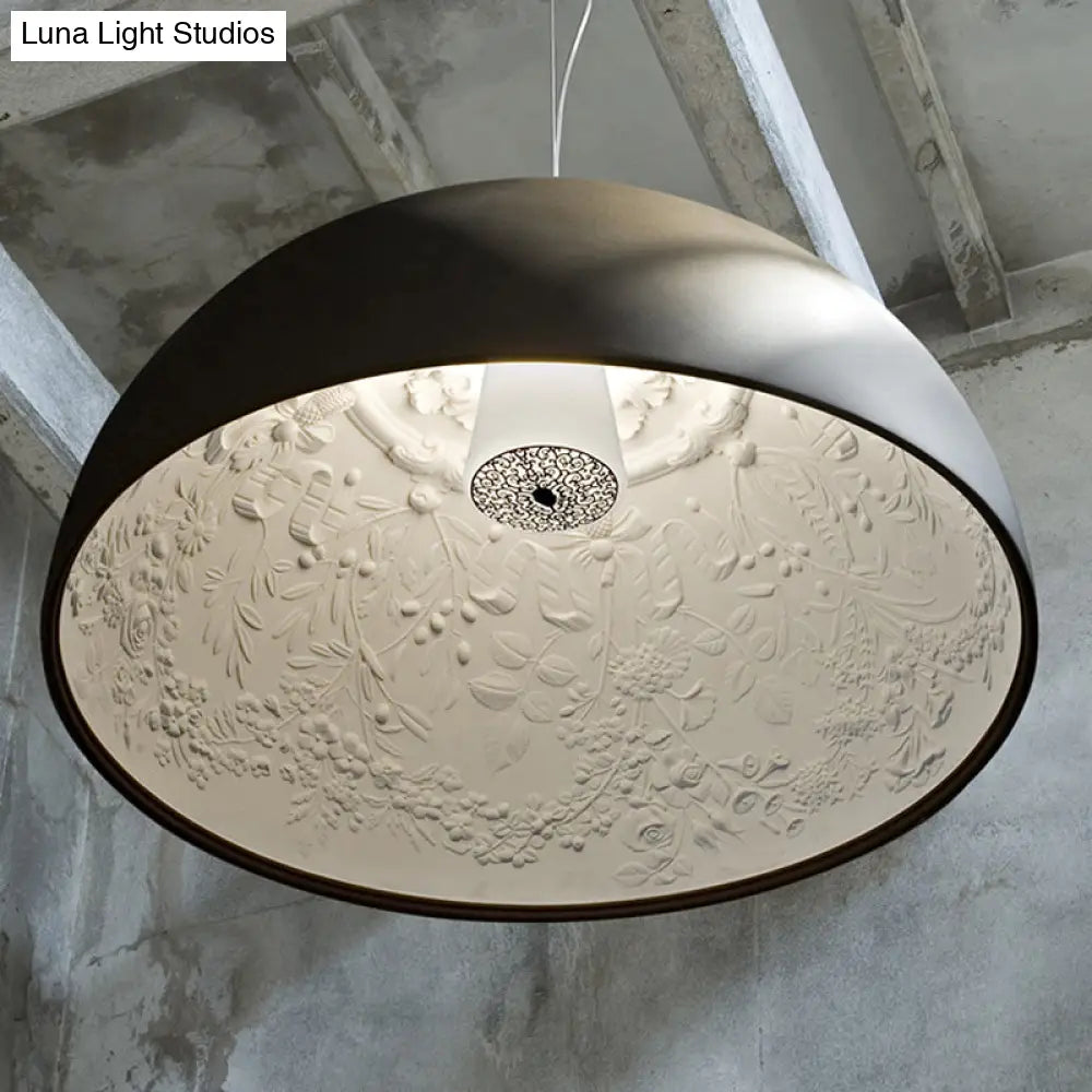 Hemispherical Resin Pendant Light 16’/23’ – Single Living Room Lamp In Black/White With