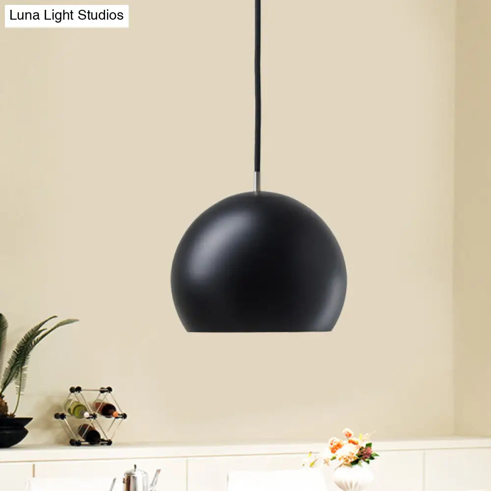 Hemispherical Small Pendant Light With Single Bulb - Metal Hanging Lamp For Bedrooms In Black