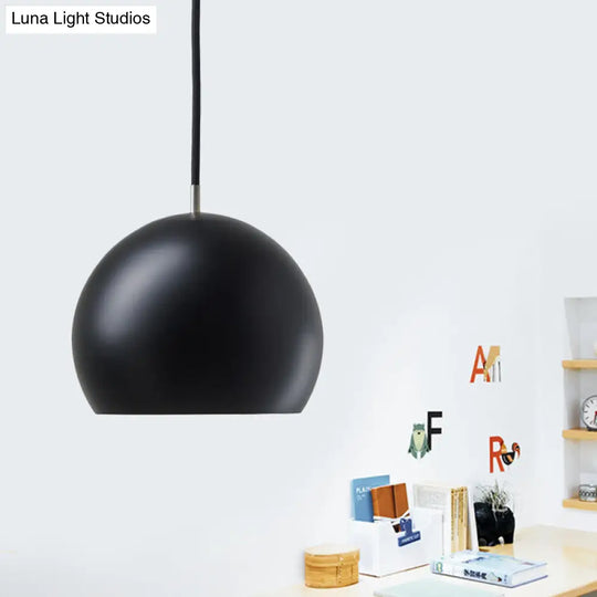 Hemispherical Small Pendant Light With Single Bulb - Metal Hanging Lamp For Bedrooms In Black