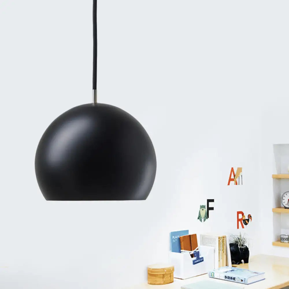 Hemispherical Small Pendant Light: Stylish Metal Single Bulb Hanging Lamp For Bedroom (Black) Black