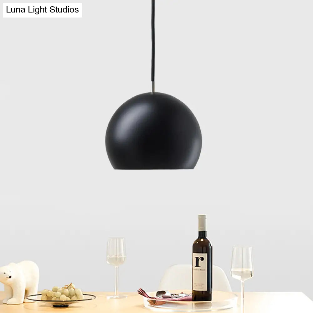 Hemispherical Small Pendant Light With Single Bulb - Metal Hanging Lamp For Bedrooms In Black