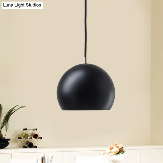 Hemispherical Small Pendant Light: Stylish Metal Single Bulb Hanging Lamp For Bedroom (Black)