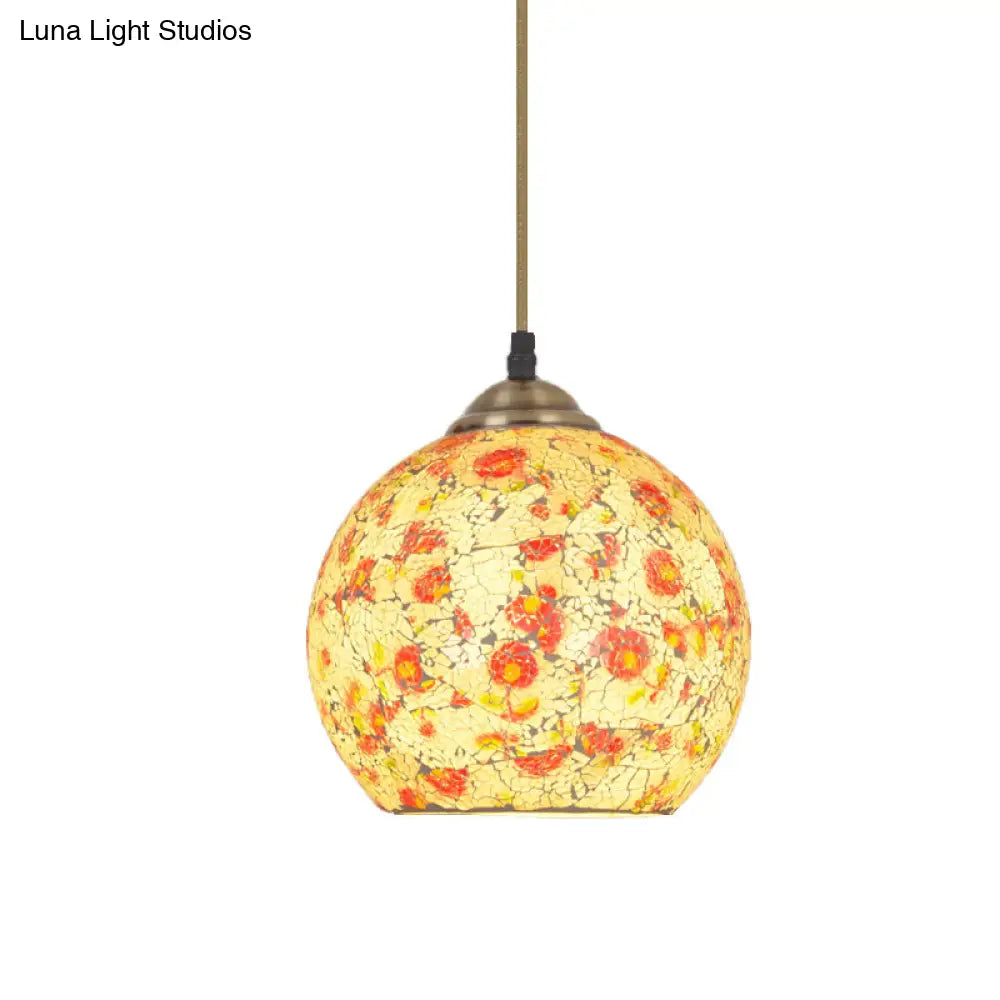 Hemispherical Tiffany Crackle Glass Pendant Light - Bronze Finish