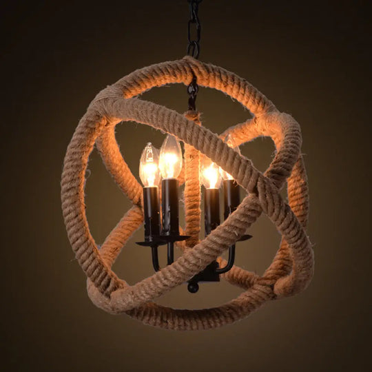 Hemp Rope 4-Light Chandelier In Beige For Farmhouse And Bedroom Suspension / 14’