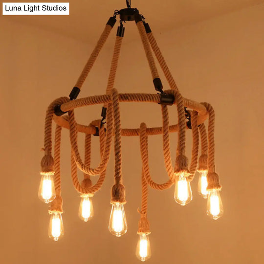 Hemp Rope Chandelier Pendant Light Kit - Antique Restaurant Style In Beige 8 /