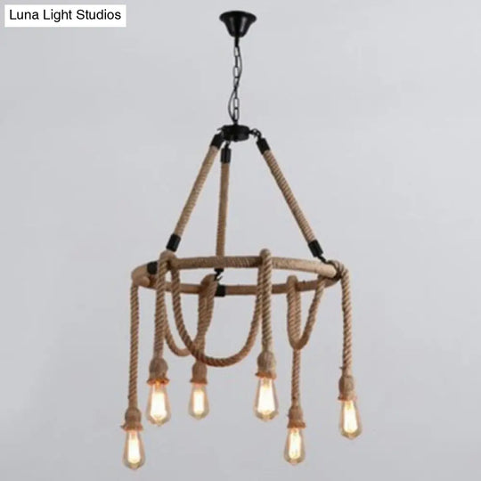 Hemp Rope Chandelier Pendant Light Kit - Antique Restaurant Style In Beige