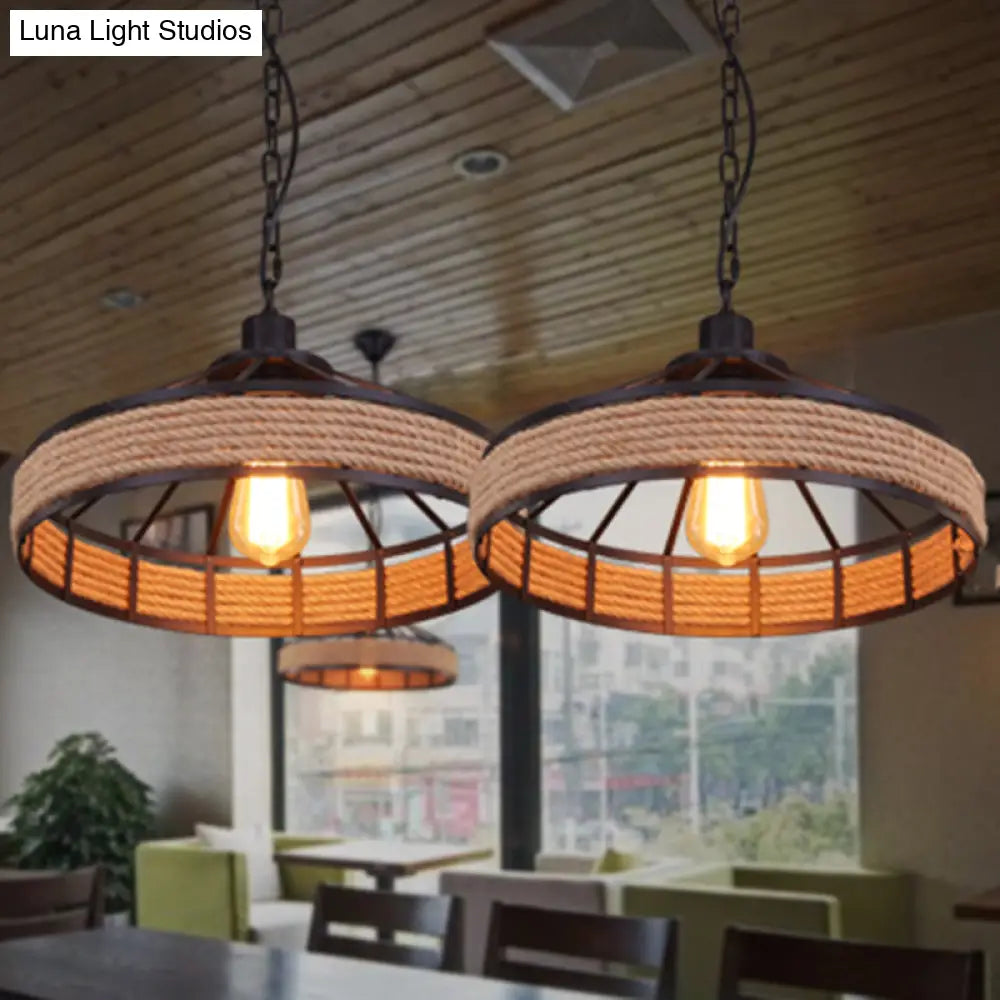 Hemp Rope Hanging Lamp - Vintage Single-Bulb Pendant For Restaurant Lighting Black Yurt Design