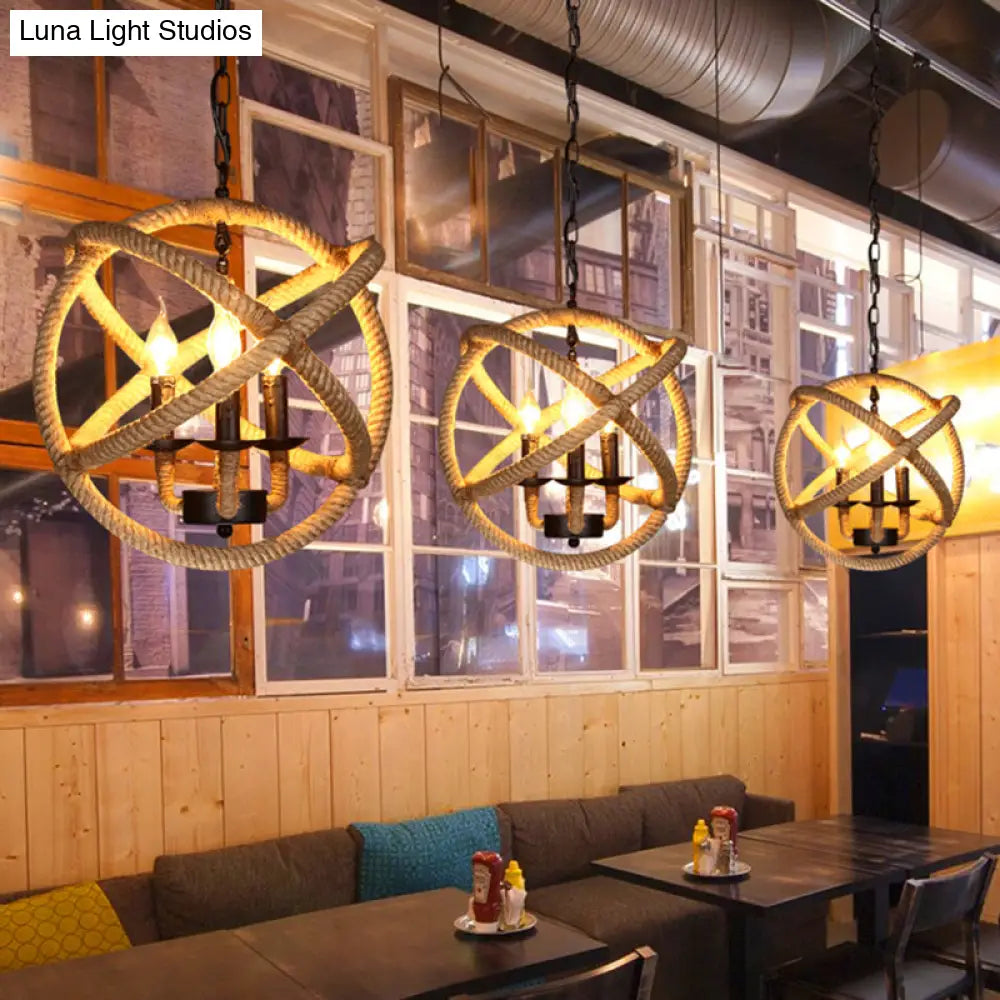Hemp Rope Industrial Ceiling Pendant Light - Flaxen Single Hanging Fixture For Restaurants