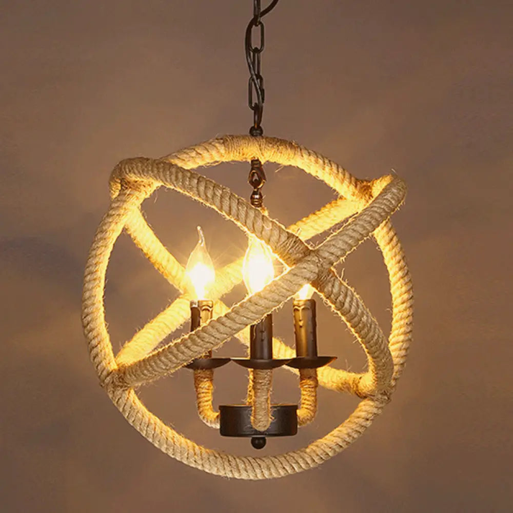 Hemp Rope Industrial Ceiling Pendant Light - Flaxen Single Hanging Fixture For Restaurants / A