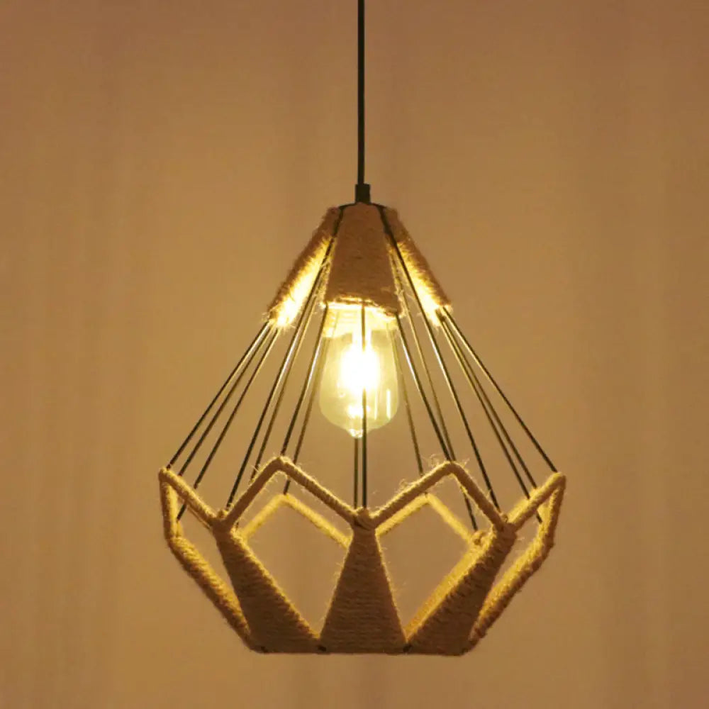 Hemp Rope Industrial Ceiling Pendant Light - Flaxen Single Hanging Fixture For Restaurants / G