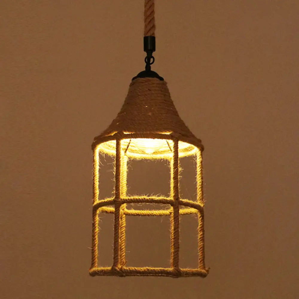 Hemp Rope Industrial Ceiling Pendant Light - Flaxen Single Hanging Fixture For Restaurants / M