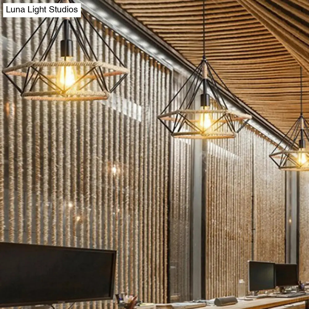 Hemp Rope Industrial Pendant Light For Restaurants - Single Ceiling Fixture