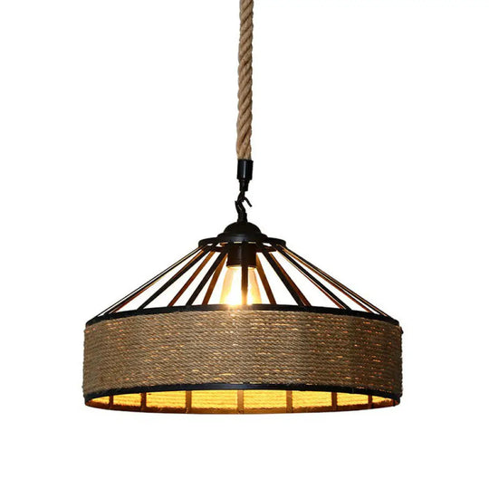 Hemp Rope Industrial Pendant Light For Restaurants - Single Ceiling Fixture Brown / Small