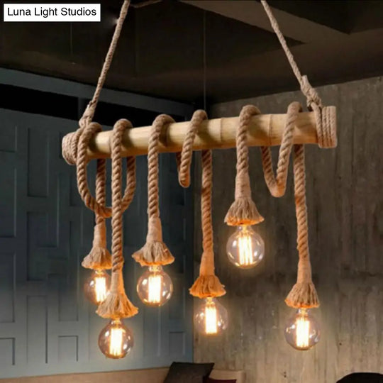 Hemp Rope Pendant Lamp - Industrial Style Beige Linear Over Island Lighting