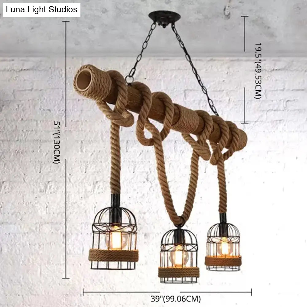 Hemp Rope Pendant Lamp - Industrial Style Beige Linear Over Island Lighting