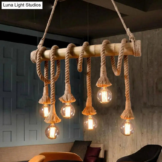 Hemp Rope Pendant Lamp - Industrial Style Beige Linear Over Island Lighting