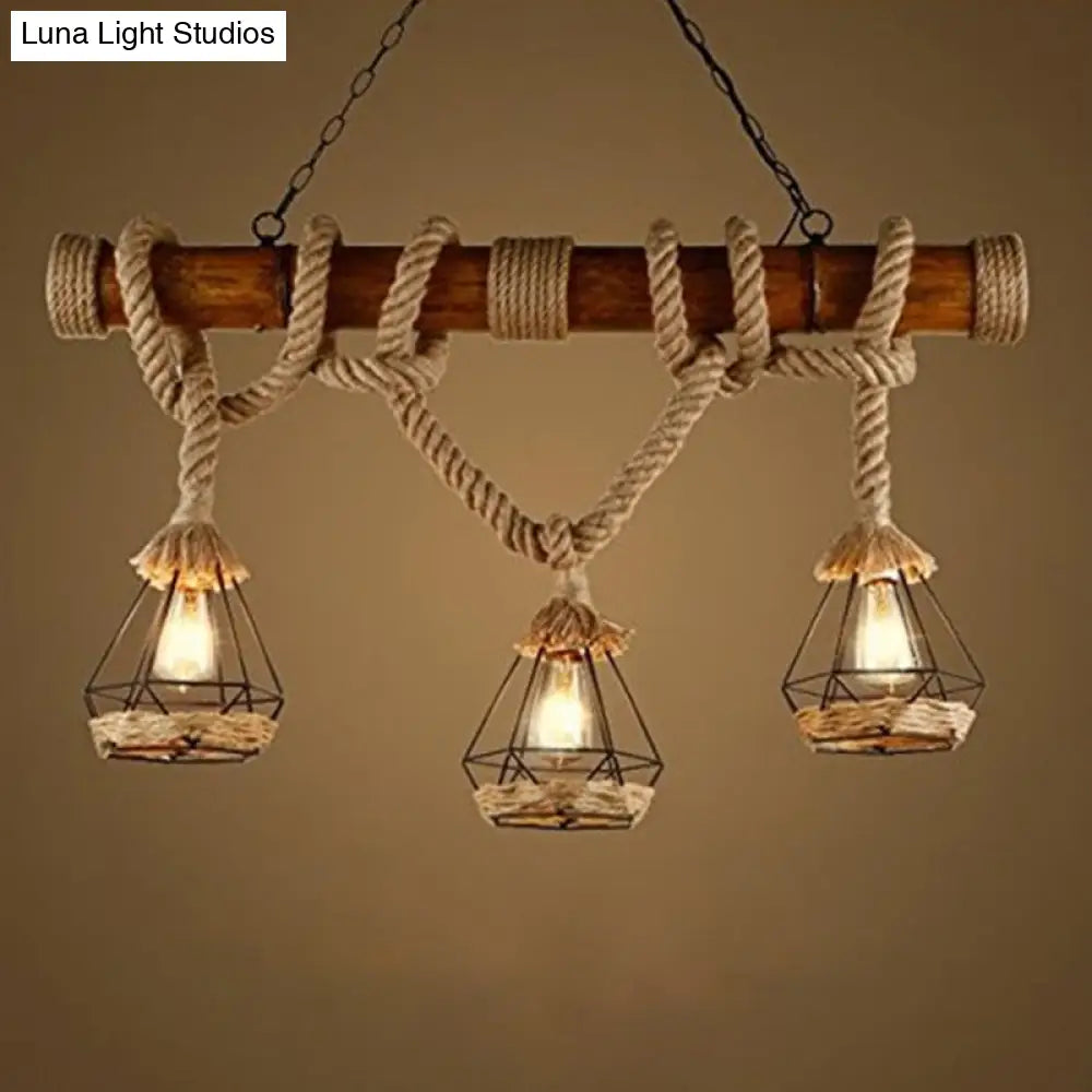 Hemp Rope Pendant Lamp - Industrial Style Beige Linear Over Island Lighting