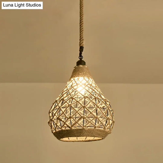 Hemp Rope Pendant Light - Antique 1-Light Fixture In Brown For Restaurants