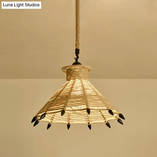 Hemp Rope Pendant Light - Antique 1-Light Fixture In Brown For Restaurants