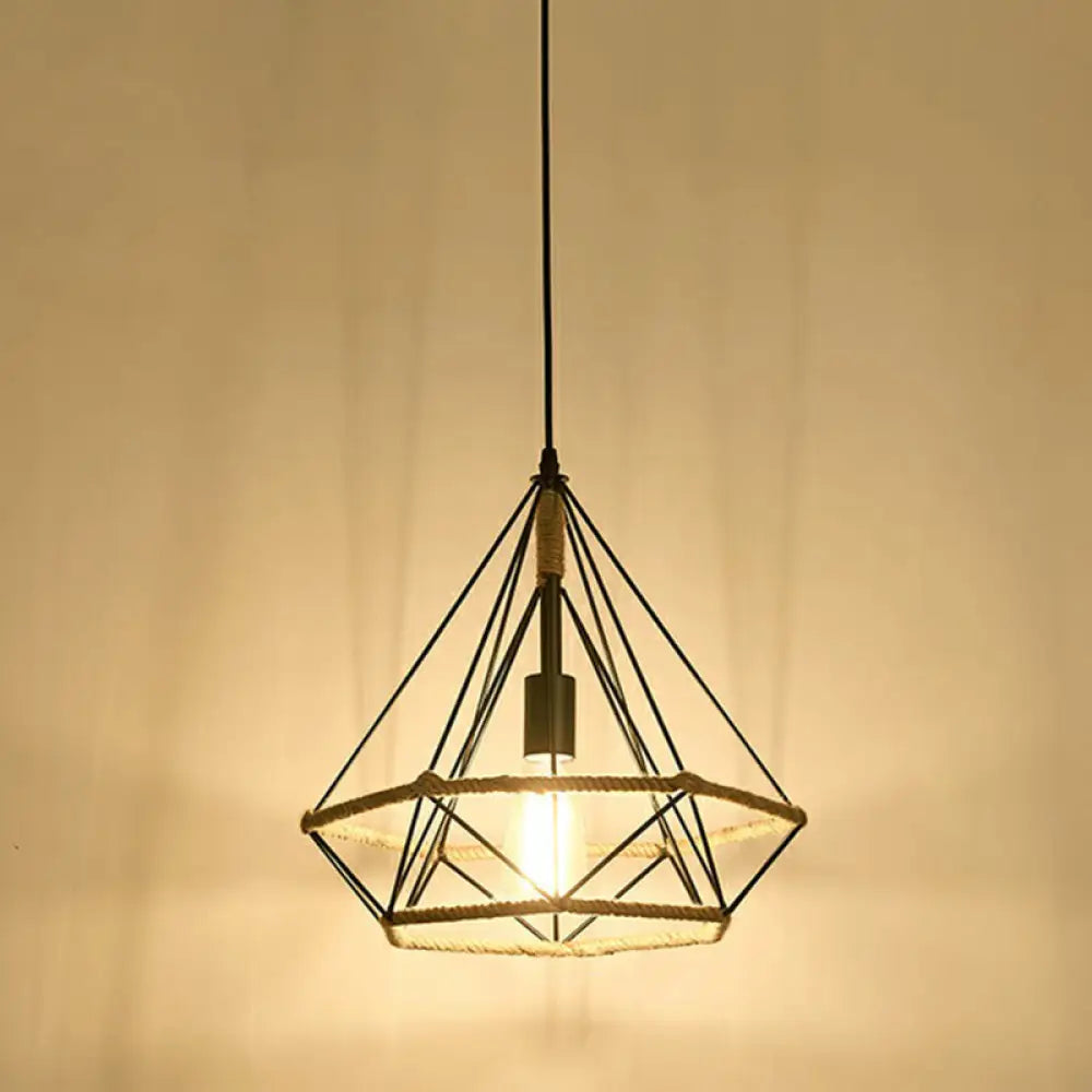 Hemp Rope Pendant Light - Antique 1-Light Fixture In Brown For Restaurants / A