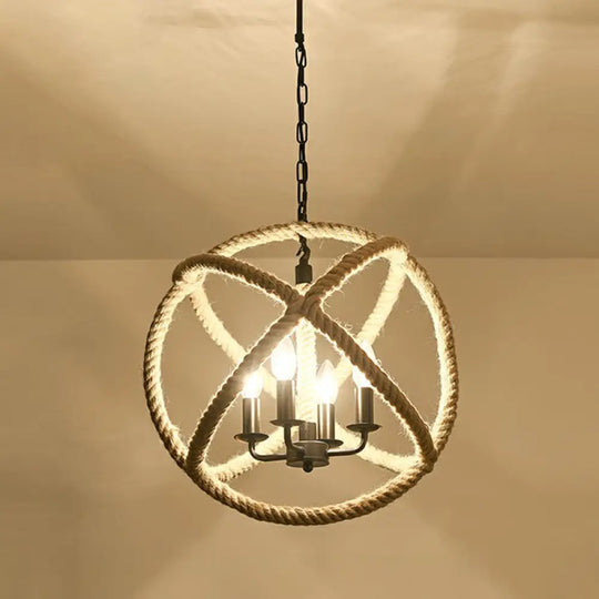 Hemp Rope Pendant Light - Antique 1-Light Fixture In Brown For Restaurants / F