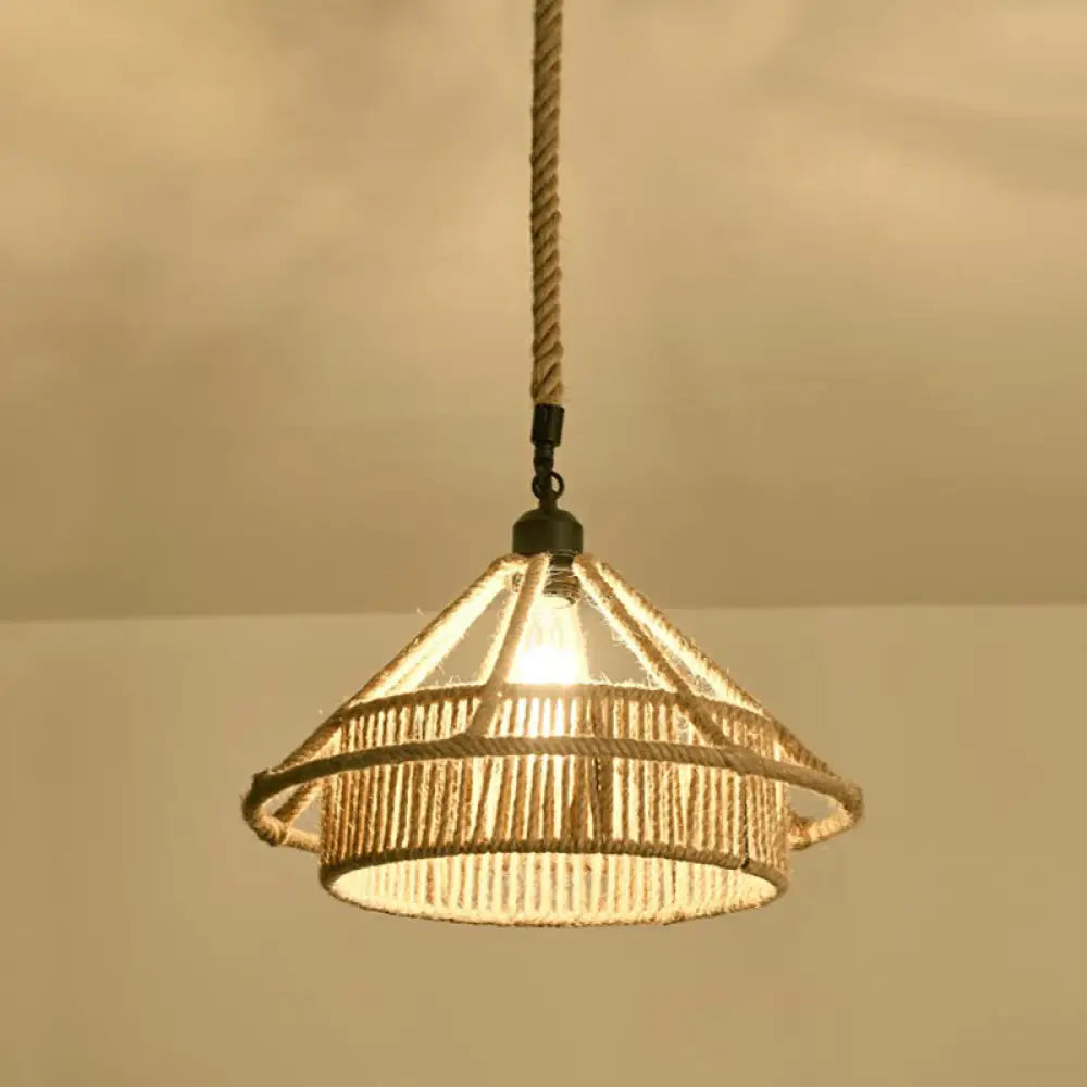 Hemp Rope Pendant Light - Antique 1-Light Fixture In Brown For Restaurants / H