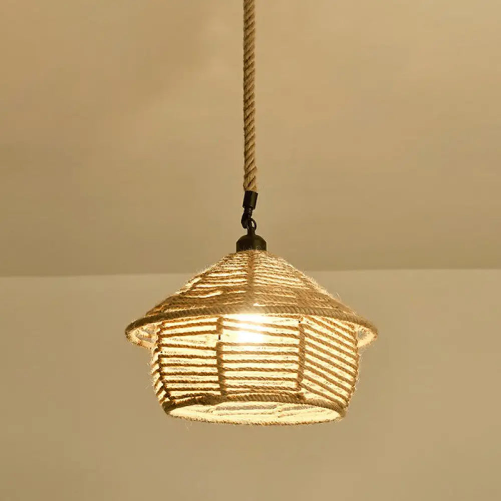 Hemp Rope Pendant Light - Antique 1-Light Fixture In Brown For Restaurants / I