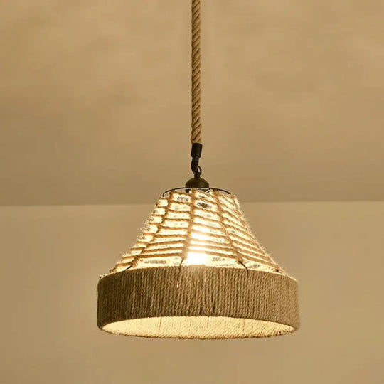 Hemp Rope Pendant Light - Antique 1-Light Fixture In Brown For Restaurants / J