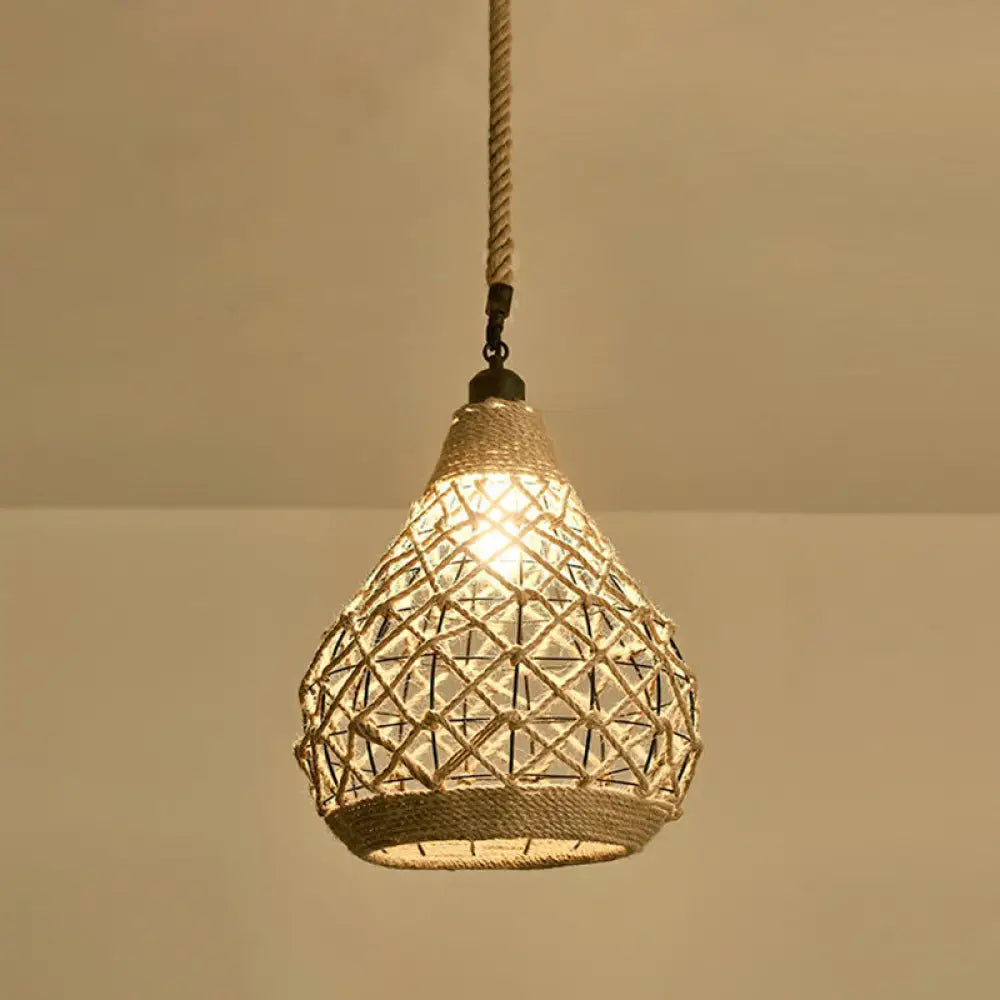 Hemp Rope Pendant Light - Antique 1-Light Fixture In Brown For Restaurants / M