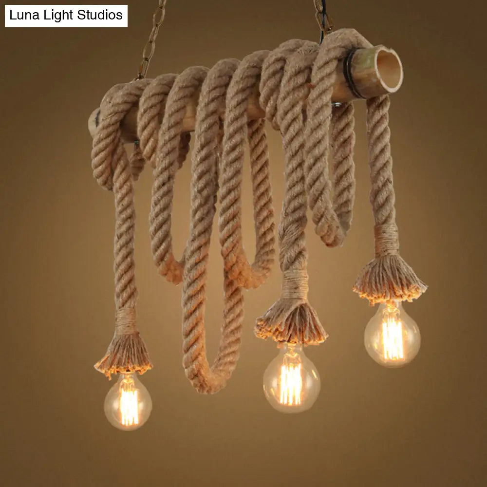 Hemp Rope Pendant Light: Industrial Island Lighting With Bamboo Tube In Flaxen