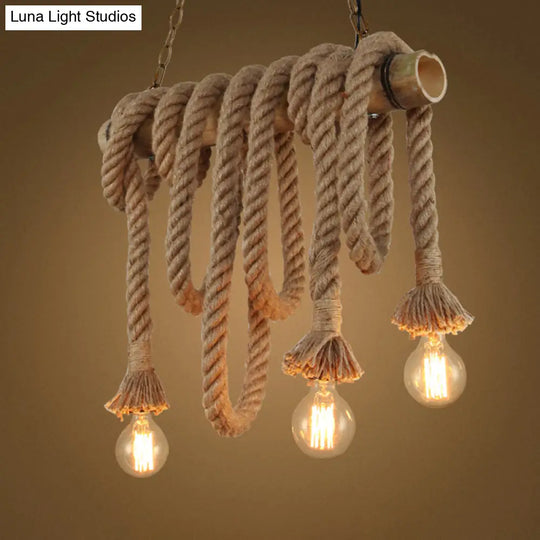 Hemp Rope Pendant Light: Industrial Island Lighting With Bamboo Tube In Flaxen