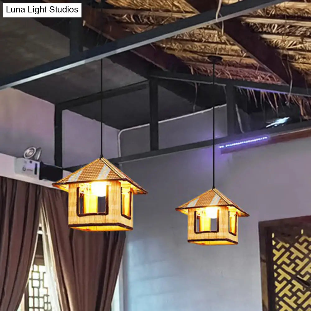 Hemp Rope Shaded Pendant Light - Antique 1-Light Hanging Fixture For Restaurants In Brown